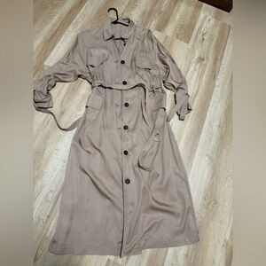 Gorgeous Soft Long Taupe Button-Front Trench Dress with Belt